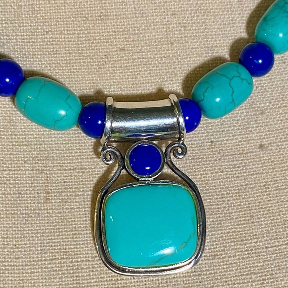 Turquoise and Lapis Necklace. Designed By Rita. One of a Kind - Picture 5 of 6